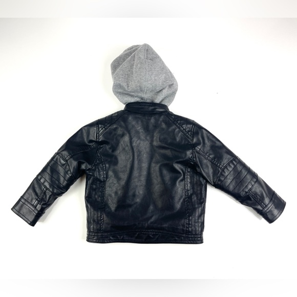 Kid’s H&M Black Faux Leather Hooded Jacket Size 1.5-2 Year - Picture 2 of 5
